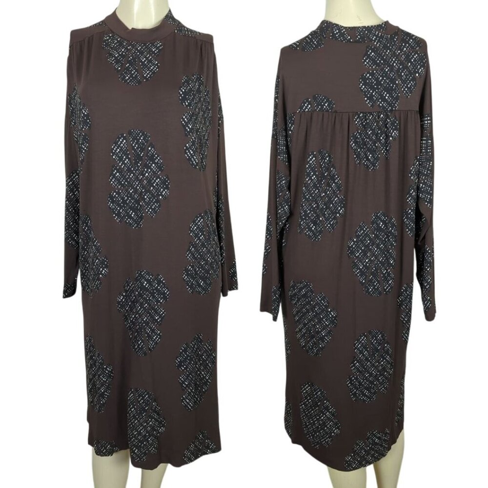 Masai Copenhagen Shift Dress Women’s Large Brown Black Floral Print Long Sleeve